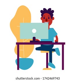 Vector Cartoon Character Using Electronic Device Isolated