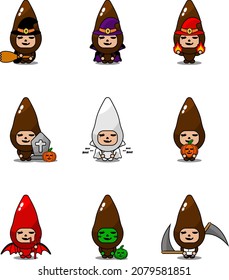 Vector cartoon character Vegetable cassava Mascot Costume Halloween Bundle Set