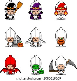 Vector cartoon character Vegetable garlic Mascot Costume Halloween Bundle Set