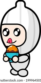 vector cartoon character vegetable mascot simple garlic costume eating delicious ice cream