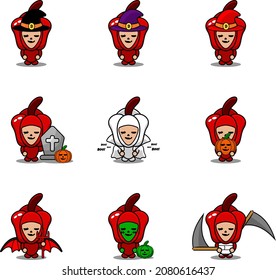 Vector cartoon character Vegetable red pepper Mascot Halloween Costume Bundle Set