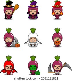Vector cartoon character Vegetable sweet potato Mascot Costume Halloween Bundle Set