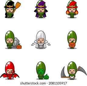 Personaje de dibujos animados Vegetables Cucumber Mascot Halloween Costume Set