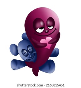 vector cartoon character - violet dolphin and blue bear.