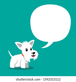 Vector cartoon character white scottish terrier dog and white speech bubble for your design.