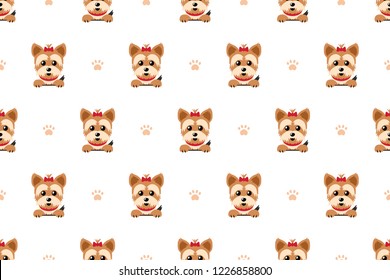 Vector cartoon character yorkshire terrier dog seamless pattern