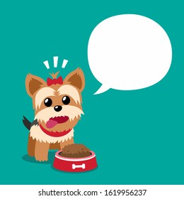 Vector cartoon character yorkshire terrier dog and white speech bubble for design.