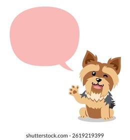 Personagem de desenho animado vetor yorkshire terrier cão com balão de fala para design.