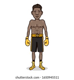 Vector Cartoon Character - Young African Man in Equipment for Professional Boxing