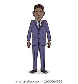 Vector Cartoon Character - Young Afro American Man in Suit. Business Outfit.