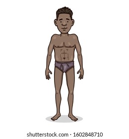 Vector Cartoon Character - Young Afroamerican Man in Purple Underpants