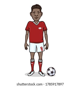 Vector Cartoon Character - Young Afroamerican Man in Red Football Equipment