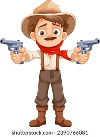 Caricatura vectorial de un joven vaquero vestido con ropa de campesino