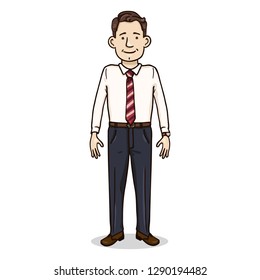 Vector Cartoon Character - Young Man in White Shirt with Striped Necktie
