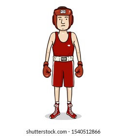 Vector Cartoon Character - Young Man in Red Boxing Equipment