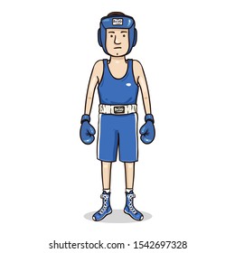 Vector Cartoon Character - Young Man in Blue Boxing Equipment