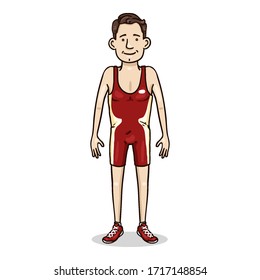 Vector Cartoon Character - Young Man in Red Wrestling Equipment