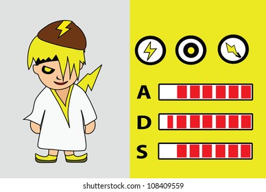 Vector - Cartoon character.Hero of thunder with the power graph.attack,defend and speed.