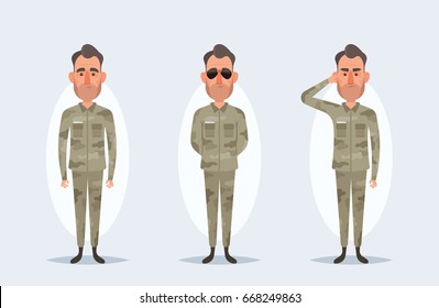 Vector Cartoon Characters - Army Soldiers - Set