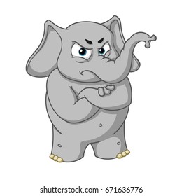 vector cartoon characters of elephants on an isolated background. Angry, arms crossed