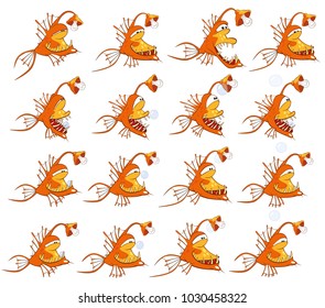 Vector Cartoon Characters Fish for you Design and Computer Game. Storyboard