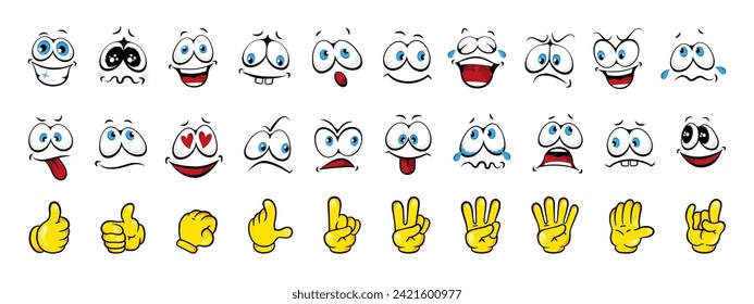 Vector cartoon characters, hands in gloves. Cute animation character expressions and body parts. Comics arm gestures vector set. Different foot movements and positions