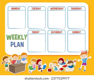 Personajes de dibujos animados en un plan semanal de lunes a viernes