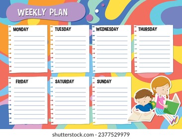 Vector cartoon characters organized on a weekly plan