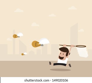 Vector cartoon of Chasing Idea concept  in retro color