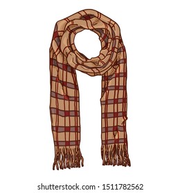 Vector Cartoon Checkered Brown Woolen Scarf