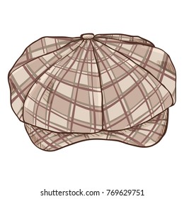 Vector Cartoon Checkered Retro Tweed Cap. Old Fashioned Style Head wear.