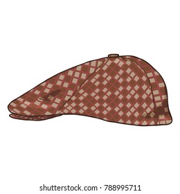 Vector Cartoon Checkered Retro Tweed Cap. Old Fashioned Style Head wear.