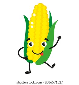 Vector cartoon cheerful cute corn character. Childrens concept.