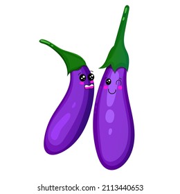 Vector cartoon cheerful cute eggplant character. Premium Vector