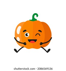 Caricatura vectorial alegre tierno personaje de calabaza. Concepto de niños.