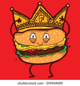 Vector Cartoon cheeseburger king 