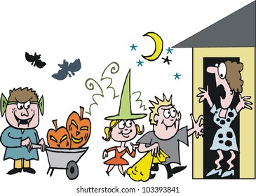 Vector cartoon of children dressed up at Halloween