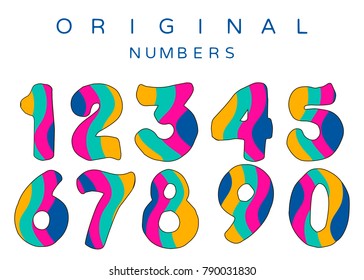 Vector cartoon children figures. Festive Handwritten Numbers set. Colored numbers.