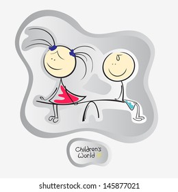 Vector cartoon children. Illustration of kids icons. Boy and girl.