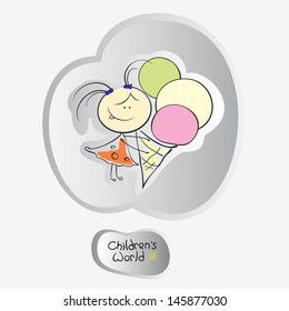 Vector cartoon children. Illustration of kids icons. Girl with ice cream.