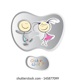 Vector cartoon children. Illustration of kids icons. Boy and girl.