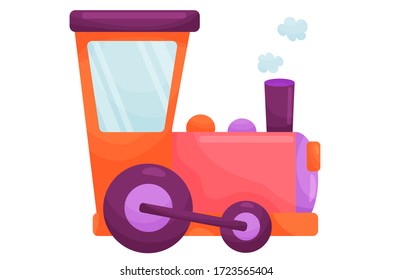 Vector cartoon children locomotive. Flat puffer for kids and animals on white isolated background