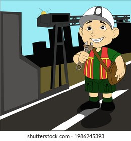 vector cartoon children's character "I am a contractor"