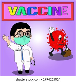 vector cartoon children's character "prevent corona virus with vaccines"