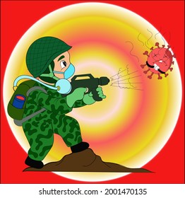 vector cartoon children's character "war against corona virus"