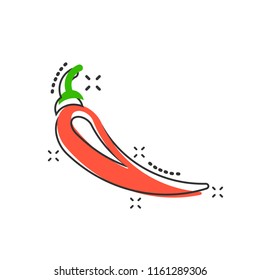 Vector cartoon chili pepper icon in comic style. Spicy peppers concept illustration pictogram. Chili paprika business splash effect concept.