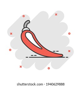 Vector cartoon chili pepper icon in comic style. Spicy peppers concept illustration pictogram. Chili paprika business splash effect concept.