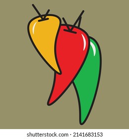 Vector cartoon chili with yellow, red and green color gradient.
