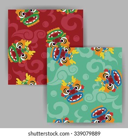 Vector Cartoon Chinese Dragon Head Seamless Pattern