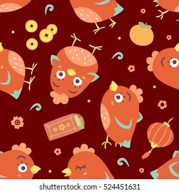 vector cartoon chinese new year of rooster seamless pattern